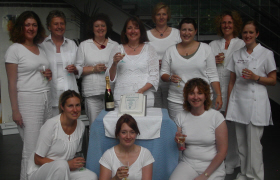 Jackie and her first Reflexology Diploma class celebrating Calming Influences accreditation with the AoR.